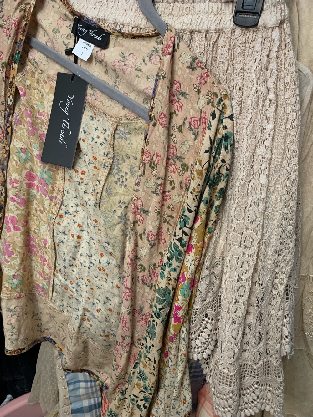 Floral Patchwork Blouse in Beige and skirt